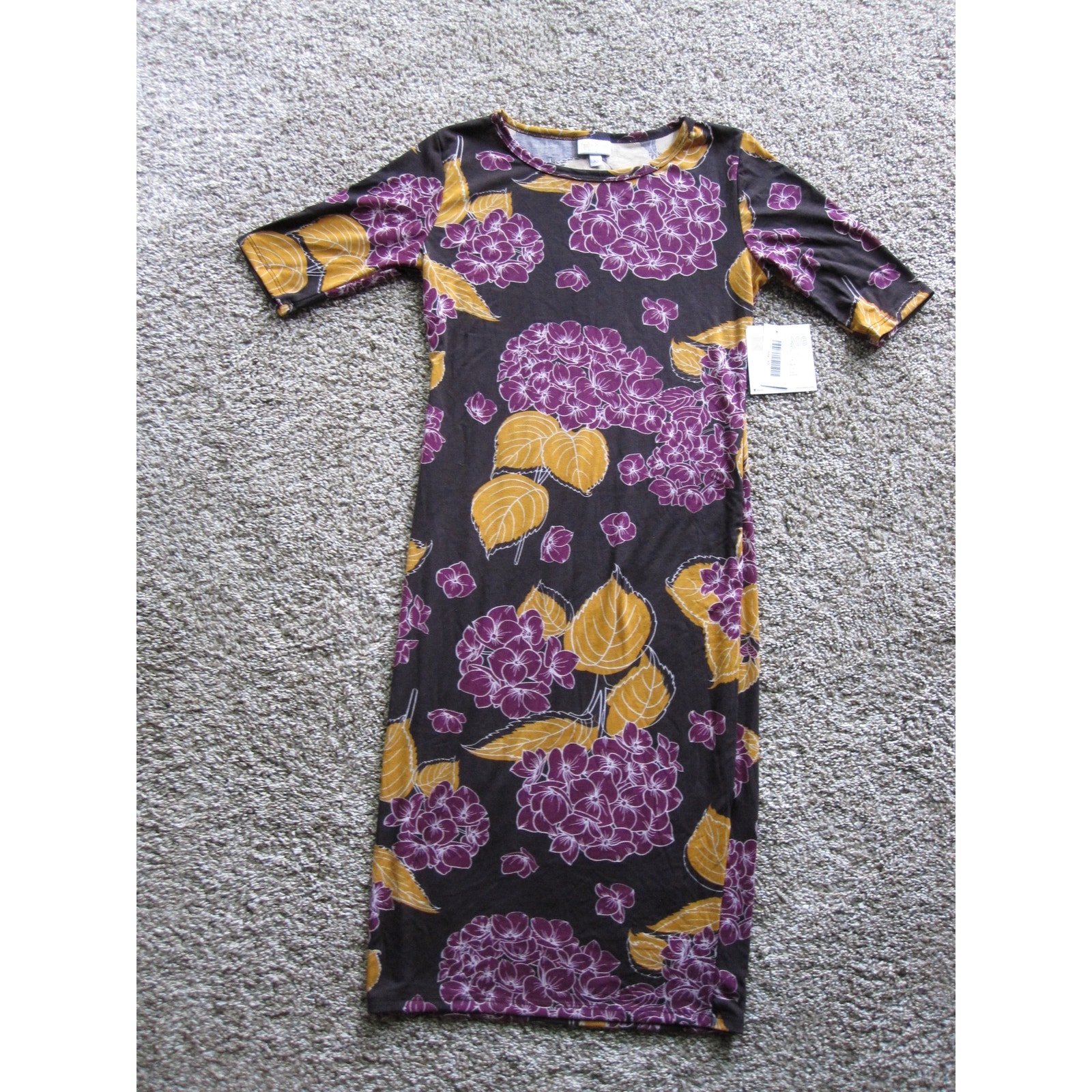 New Lularoe Julia Knee Length Dress Womans Extra Small Xs Brown & Purple Floral!